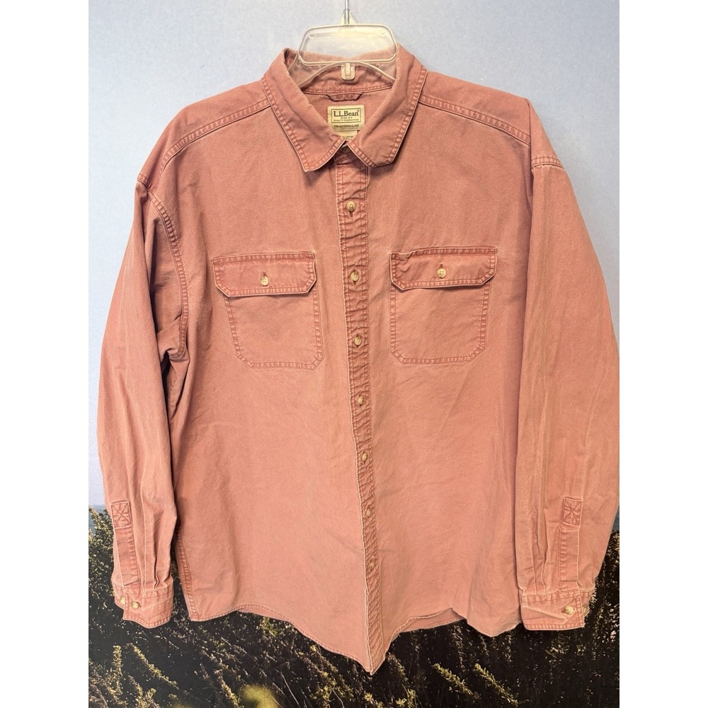 LL BEAN GARMENT BUTTON DOWN SHIRT MENS XL TALL SALMON CANVAS